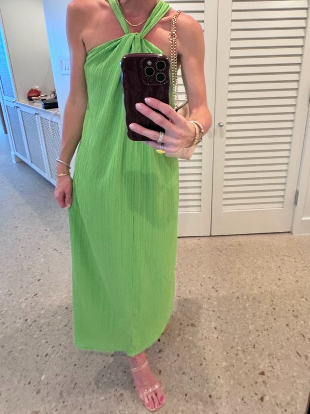 PrettyGarden Small Green Halter Twist Neck Maxi Dress Resort Vacation like new!
